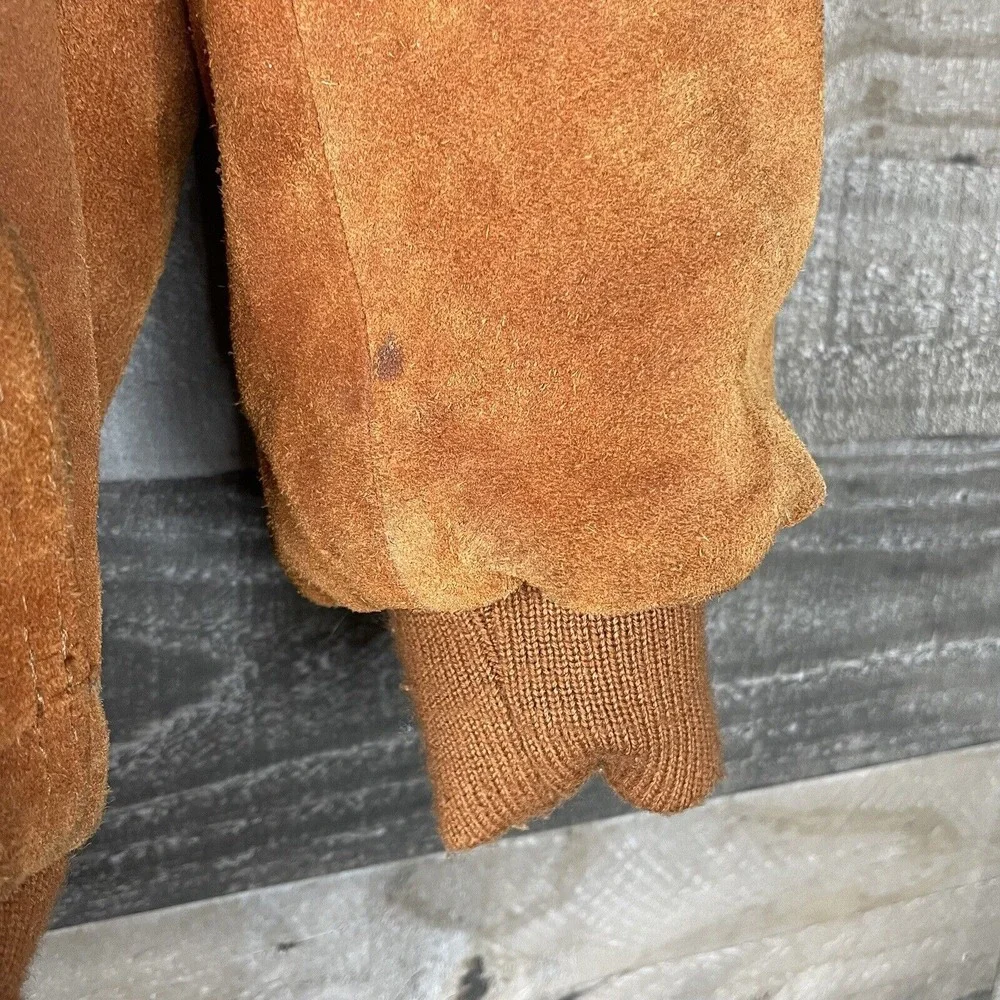 Vtg Hi Gear Mens S Rust Brown Leather Suede Jacket Lined Hooded Heavy‎ Western